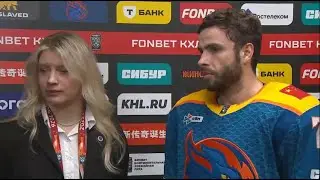 Гейдж Куинни после 1-го периода матча с ХК «Спартак». 46-й тур КХЛ-25/26