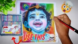 CUTE LITTLE KRISHNA DRAWING 😍 TUTORIAL OIL PASTEL || ☺️ #krishna #drawing #video 