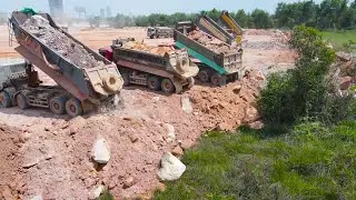 Excellent Reclamation Processing Technique Bulldozer Push Stone with Dump Truck Unloading Stone
