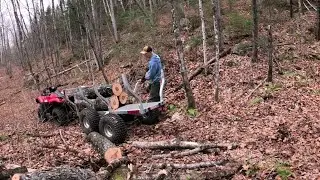 transporting firewood by quad in the mountains in Canada