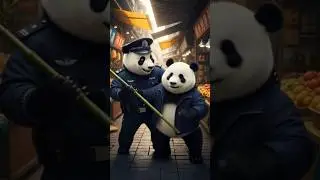🐼🚔panda cop busts theif! watch till the end 🔚😂 funny #ytshorts #trending #panda