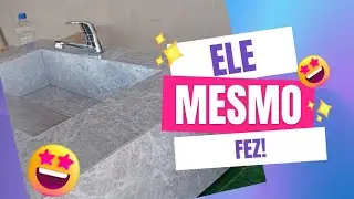 Trabalhando com capricho, ele mesmo fez a pia de porcelanato.