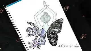 How to draw Mandala art of girl with butterfly wings | Colourfull art  Creative drawing | #mandala