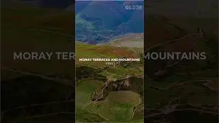Aerial view of Moray terraces and mountains Peru