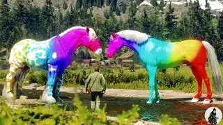 Arthur Morgan Spots and Tames Two Gigantic Rainbow Horses at the Little Creek River! 🌈🐎