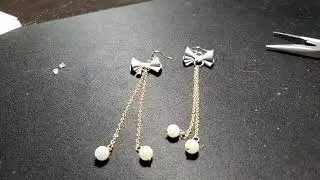 Grey Ribbon & Pearl beads Earring DIY A1-2