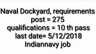 Indian Navy Recruitment 2018 - 10th Pass,275 Post Apply Before 05/12/2018.