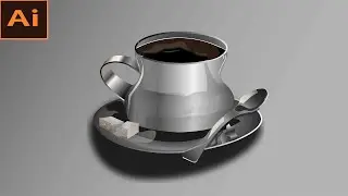 Drawing Vector Realistic Silver coffee cup in Adob illustrator /speed art