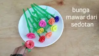 cara mudah dan cepat membuat bunga mawar dari sedotan @Asri2206 @manies2206