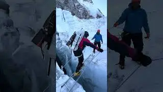 Stepping Over a Crevasse | Khumbu Icefall 🔥 #everest #extremeclimbing