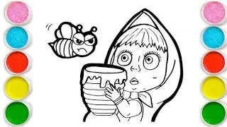 Naughty cute masha with honey and bee 😍 drawing and coloring. Easy drawing for kids and toddlers
