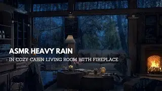 ASMR Heavy Rain in Cozy Cabin Living Room with Fireplace  Relaxing Rain Ambience for Sleep & Focus