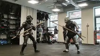 Poleaxe and longsword.