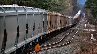 UP SD70ACe Helps Massive CP Covered Hopper Train Descend And Climb Grade On The CP Cascade Sub