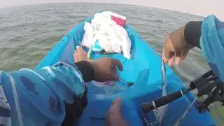 Kayak fishing caught  a big Hamour  using D1 silver red head lure.