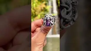 Adjustable Medusa Ring in 925 Sterling Silver with Amethyst &ndash; Mythical Jewelry for Collectors