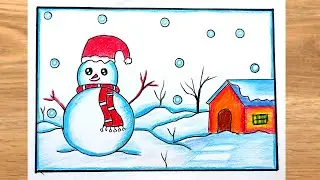 How to Draw Winter Season Scenery | Winter Season Drawing Step by Step |How to Draw Snowfall Drawing
