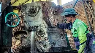Amazing bandsaw 42 splitting wood, The Best Techniques of Large Sawmill Operators