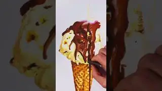 Speeding Drawing ice cream cone by oil pastels ｜EZ EZ  #Shorts