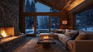 Warm Fireplace & Soft Piano | Cozy Winter Night Ambience with Snowfall