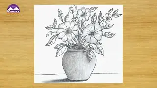 How To Draw Flower With Vase Pencil drawing  | Flower Pot Drawing With Pencil shading