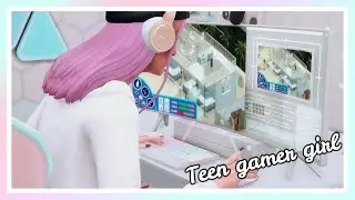 The sims 4 cas + room build // Making gamer girl and gamer room build ☁️✨