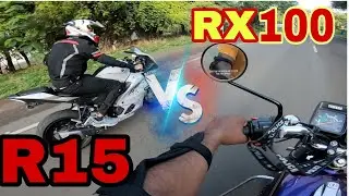 YAMAHA RX135 Riding WITH YAMAHA R15 M SUNDAY RIDE R15 M CORNERING RX100 VS R15 M #india #rx100 #r15