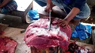Morning fresh village meat market in Bangladesh।। Fastest beef cutting skills by expert butcher.