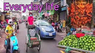 Everyday life of Cambodian people in Phnom Penh City | Walking tour in local Market #WorldLifestye