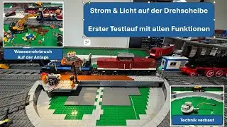 Drehscheibe mit Licht & Strom auf dem Gleis, alles funktioniert nach Plan.
