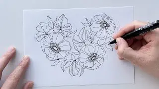 Floral heart illustration from sketch to line art by Angele Kamp