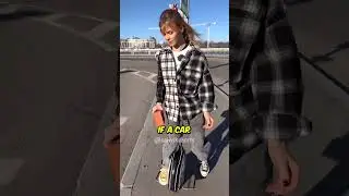 Girl Uses Brick To Cross The Road