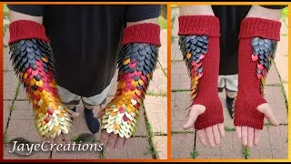 FOR SALE - Large Fire Gradient Dragon Sleeves - Hand Knit Scalemail Gauntlets - JayeCreations