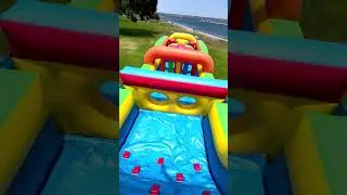 Rainbow 56' Inflatable Obstacle Course with Dual Lane Slide - San Diego Bounce - Inflatable Rental