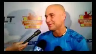 Andre Agassi meets the press in Portland for PowerShares Series tennis