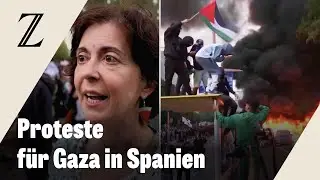 Friedlicher Protest und Ausschreitungen bei propal&auml;stinensischen Protesten in Spanien