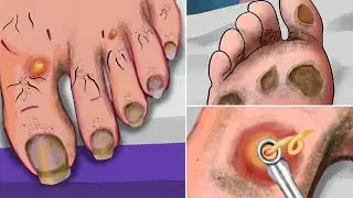 ASMR Treatment athlete's foot and warts between toes at home | Foot care animation