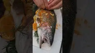Crab, citrus and herb stuffed rainbow trout