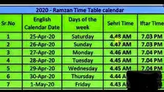 Ramadan time table 2020