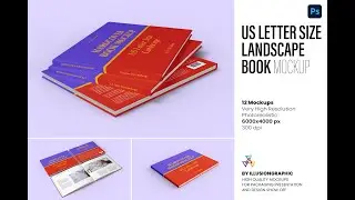 US Letter Size Landscape Book Mockup  - 12 views