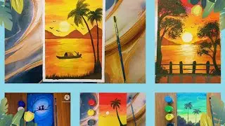 4 Easy Beautiful sunset acrylic colour painting 🎨 easy drawing ✨️ step by step ⭐️ ✨️ 