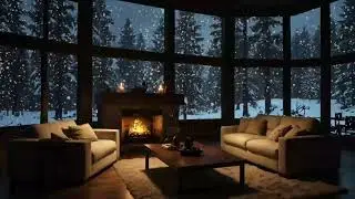 No Ads Fireplace Blizzard ASMR - Snow Storm Sound Sleep With Fireplace Burning For Deep Sleeping