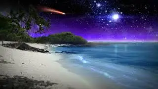 a calm surreal beach scene with sparkling blue waters white sand and a night sky fi HD