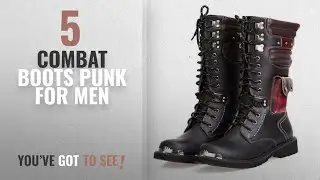 Top 10 Combat Boots Punk [ Winter 2018 ]: BIN JIE Men's Martin Motorcycle Boots Black Retro Combat