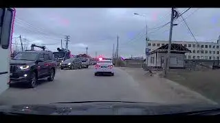 Lada Vesta Russian police DPS with siren air-horn, yelp, wail