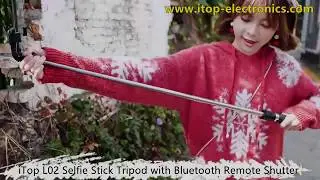 iTop L02 Selfie Stick Tripod with Removable Wireless Bluetooth Remote Shutter Pocket Selfie Stick