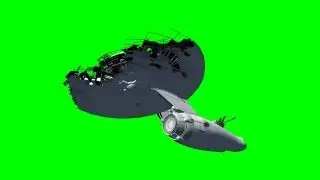 destroyed uss enterprise flyby - green screen - free use