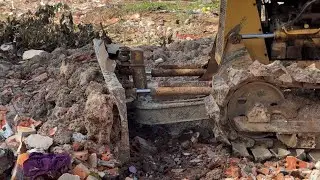 Full time The Project Bulldozer Start To Pushing Soil mix Rock to Pond Water area​ ​