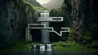 Futuristic house built in a valley drawn by AI