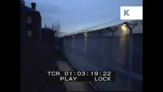 Outside 1960s/ 1970s Prison Buildings, Day and Night, Barred Windows, Guard on Patrol